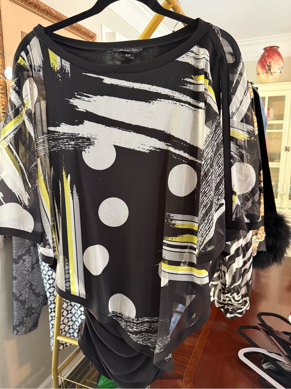Michael Tyler Women's Black Polka & Brushstroke Tunic with Yellow Accents